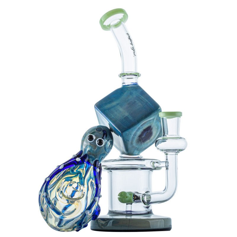 Blue Cube Glass Dab Rig w/ Octopus Glass Pipe Set - Puffing Bird