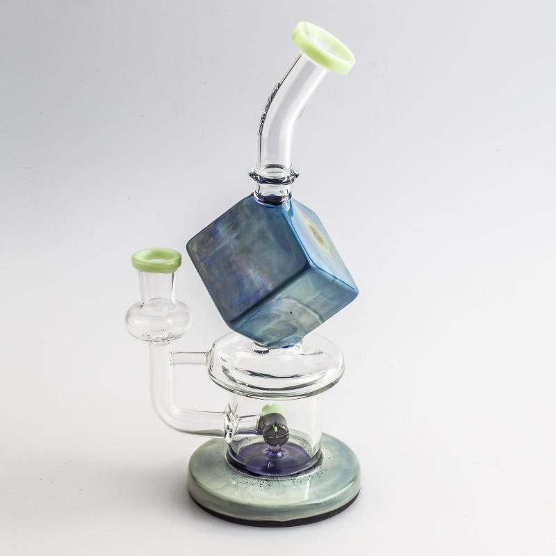 Blue Cube Glass Dab Rig w/ Thermochromic Quartz Banger Set - Puffing Bird