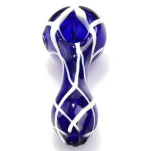 Handmade Blue Glass Pipe with White Stripes