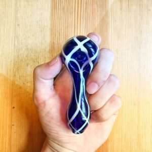 Handmade Blue Glass Pipe with White Stripes