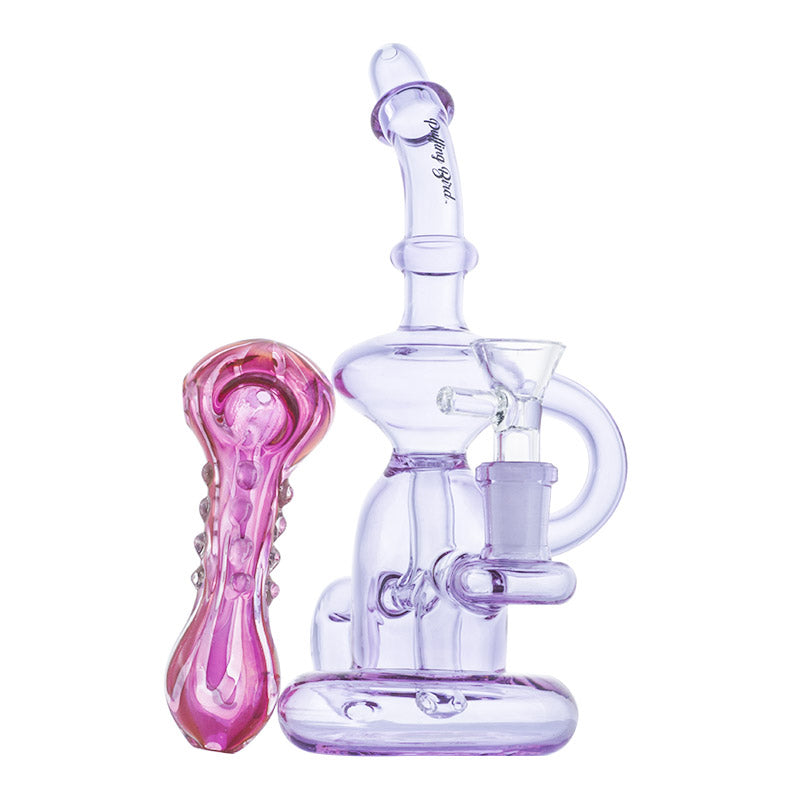 Mini Recycle Dab Rig w/ Pink Girly Fumed Glass Pipe Set - Puffing Bird